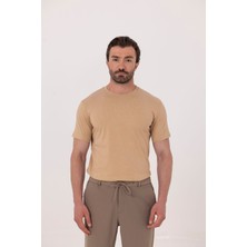 Sabri Özel Kahve %100 Pamuk Bisiklet Yaka Düz Renk Basic T-Shirt