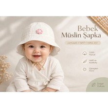Mini Boncuk Papatya Detaylı Müslin Bebek Şapka - %100 Pamuk