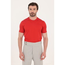 Sabri Özel Bayrak Kırmızısı %100 Pamuk Regular Fit Bisiklet Yaka Basic T-Shirt