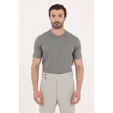 Sabri Özel Antrasit Melanj %100 Pamuk Regular Fit Bisiklet Yaka Basic T-Shirt