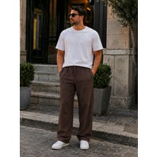 We&me Erkek Keten Pantolon Baggy Kalıp Lastikli Belli Bağcıklı Yazlık Günlük Rahat Pantolon