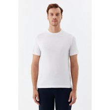 Sabri Özel Beyaz %100 Pamuk Regular Fit Bisiklet Yaka Basic T-Shirt
