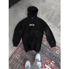 Vexor Erkek Kapüşonlu Kanguru Cepli Sweatshirt 3 Iplik Pamuklu Baskılı Hoodie -  Siyah