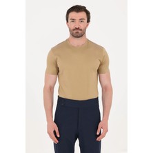Sabri Özel Camel %100 Pamuk Regular Fit Bisiklet Yaka Basic T-Shirt