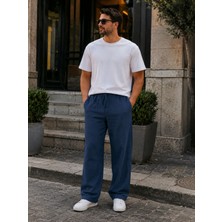We&me Erkek Keten Pantolon Baggy Kalıp Lastikli Belli Bağcıklı Yazlık Günlük Rahat Pantolon