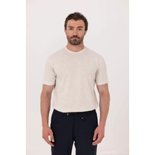 Sabri Özel Sütlü Kahve %100 Pamuk Bisiklet Yaka Düz Renk Basic T-Shirt