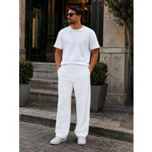 We&me Erkek Keten Pantolon Baggy Kalıp Lastikli Belli Bağcıklı Yazlık Günlük Rahat Pantolon