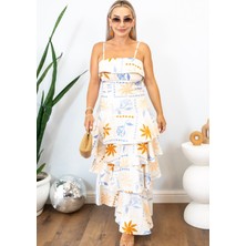 Muna Boutique Krem Volanlı Etek Bluz Alt Üst Takım