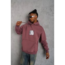 Vexor Erkek 3 Iplik Pamuklu Kapüşonlu Baskılı Cepli Sweatshirt Hoodie - Gül Kurusu