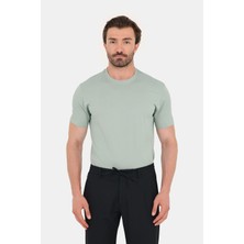 Sabri Özel Erkek Açık Yeşil Normal Kesim Regular Fit %100 Pamuk Dokuma Bisiklet Yaka Basic T-Shirt