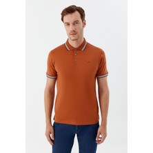 Sabri Özel Kiremit Slim Fit %100 Pamuk Düğmeli Polo Yaka T-Shirt