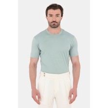 Sabri Özel Okaliptus Yeşili %100 Pamuk Regular Fit Bisiklet Yaka Basic T-Shirt