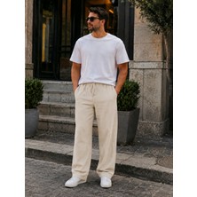 We&me Erkek Keten Pantolon Baggy Kalıp Lastikli Belli Bağcıklı Yazlık Günlük Rahat Pantolon