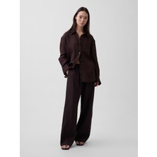 Gap Kadın Kahverengi Keten Karışımlı Easy Wide-Leg Pantolon