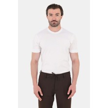 Sabri Özel Ekru %100 Pamuk Regular Fit Bisiklet Yaka Basic T-Shirt