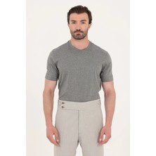 Sabri Özel Antrasit Melanj %100 Pamuk Regular Fit Bisiklet Yaka Basic T-Shirt