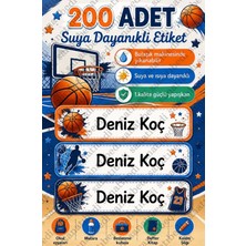 Sanatıbedi 200 Adet Suya Dayanıklı Basketbol Okul Etiketi | Kalem Defter Kitap Suluk Için Isim Sticker Çıkartma Seti