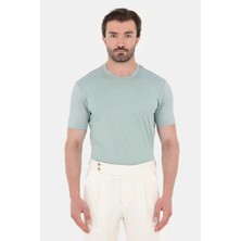 Sabri Özel Okaliptus Yeşili %100 Pamuk Regular Fit Bisiklet Yaka Basic T-Shirt