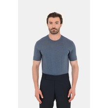 Sabri Özel Indigo Melanj %100 Pamuk Regular Fit Bisiklet Yaka Basic T-Shirt