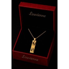 Louvienne Kişiye Özel Göz Baskılı Çelik Gold Plaka Kolye Sevgiliye Hediye