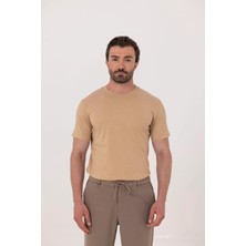 Sabri Özel Kahve %100 Pamuk Bisiklet Yaka Düz Renk Basic T-Shirt