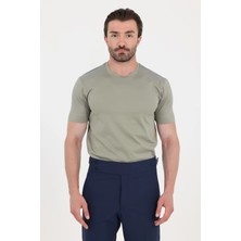 Sabri Özel Çağla Yeşili %100 Pamuk Regular Fit Bisiklet Yaka Basic T-Shirt