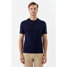 Sabri Özel Desenli Bisiklet Yaka Erkek T-Shirt Lacivert