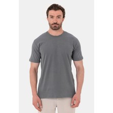 Sabri Özel Açık Füme %100 Pamuk Bisiklet Yaka Düz Renk Basic T-Shirt
