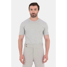 Sabri Özel Gri Melanj %100 Pamuk Regular Fit Bisiklet Yaka Basic T-Shirt