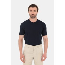Sabri Özel Koyu Lacivert %100 Pamuk Regular Fit Bisiklet Yaka Basic T-Shirt