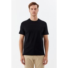 Sabri Özel Siyah %100 Pamuk Regular Fit Bisiklet Yaka Basic T-Shirt