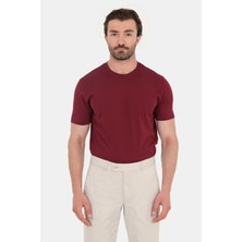 Sabri Özel Bordo %100 Pamuk Regular Fit Bisiklet Yaka Basic T-Shirt