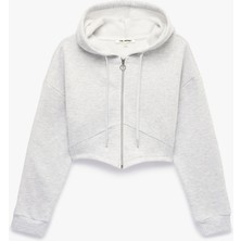 Koton Şardonlu Uzun Kollu Kapüşonlu Korse Detaylı Fermuarlı Crop Sweatshirt