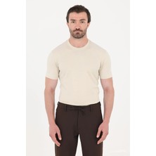 Sabri Özel Kum Beji %100 Pamuk Regular Fit Bisiklet Yaka Basic T-Shirt