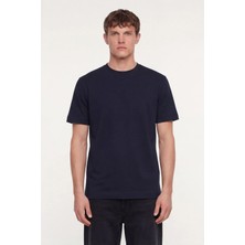 Sabri Özel Erkek Lacivert Normal Kesim Regular Fit %100 Pamuk Dokuma Bisiklet Yaka Basic T-Shirt