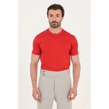Sabri Özel Bayrak Kırmızısı %100 Pamuk Regular Fit Bisiklet Yaka Basic T-Shirt