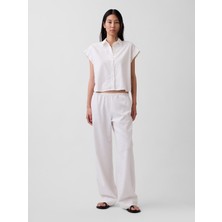 Gap Kadın Beyaz Keten Karışımlı Easy Wide-Leg Pantolon