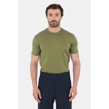 Sabri Özel Zeytin Yeşili %100 Pamuk Regular Fit Bisiklet Yaka Basic T-Shirt