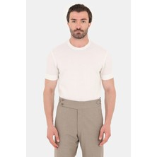 Sabri Özel Erkek Ekru Normal Kesim Regular Fit %100 Pamuk Dokuma Bisiklet Yaka Basic T-Shirt