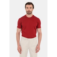 Sabri Özel Kırmızı %100 Pamuk Regular Fit Bisiklet Yaka Basic T-Shirt