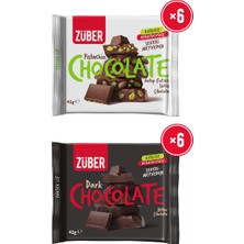 Züber Antep Fıstıklı Sütlü Çikolata 42G x 6 + Bitter Çikolata 42G x 6
