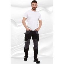 Iş Pantolonu Madrid Model 10 Cepli Full Likralı Diz Destekli Siyah