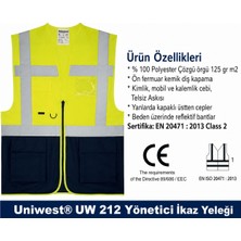 Uniwest UW-211 Reflektörlü Cepli Mühendis Ikaz Yeleği Sarı-Lacivert