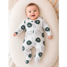 Babys Tasarım Kız & Erkek Bebek Ayıcık Desenli Uzun Kollu Patikli Tulum %100 Pamuk Yenidoğan Günlük Bebek Tulumu