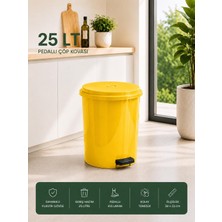 Lorempbox 25 Lt Pedallı Plastik Çöp Kovası Dayanıklı, Hijyenik Ev & Ofis Çöp Kutusu Sarı