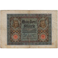 Banknoting Almanya 100 Mark 1920 Weimar Cumhuriyeti Dönemi. Arka Yüzde Ufak Yazı Var Temiz.