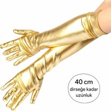 Uravas Store Altın Renk Dirsek Altı Lüks Saten Eldiven 40 cm