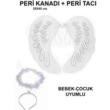 Uravas Store Beyaz Dantel Tüllü Peri Kanadı ve Peri Tacı Seti 45X40 cm