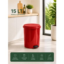 Lorempbox 15 Lt Pedallı Plastik Çöp Kovası Dayanıklı, Hijyenik Ev & Ofis Çöp Kutusu Kırmızı