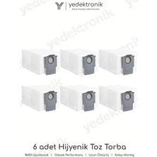 Yedektronik Roborock Qrevo Curvx / Qrevo Edge 2 / Qrevo Curv 2 Pro / Qrevo Edge 2 Pro Uyumlu 6'lı Hijyenik Toz Torbası Seti | Yüksek Kalite